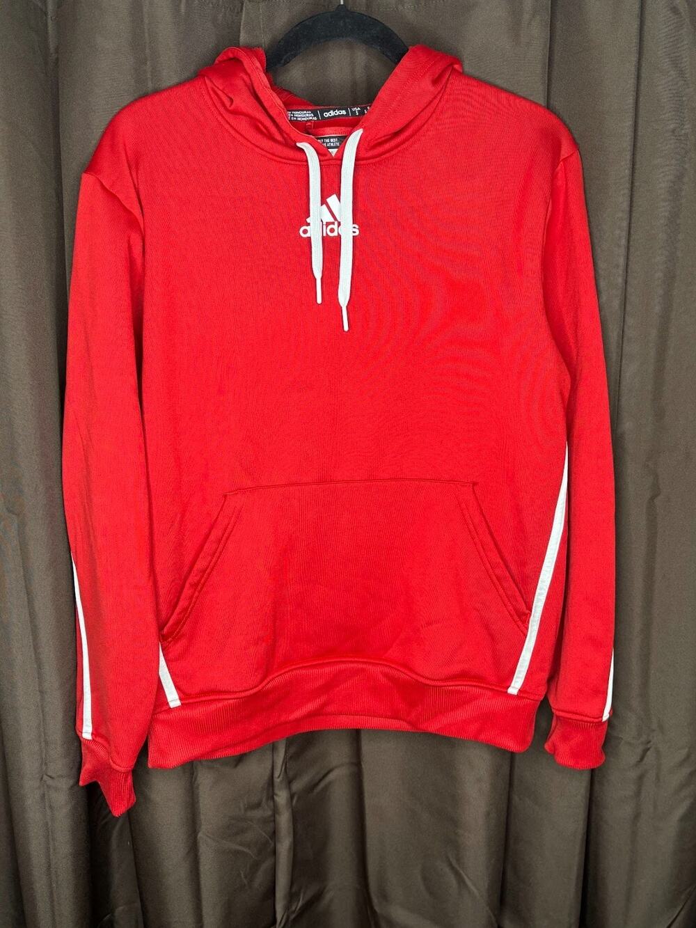 Adidas Team Issue Pullover Hoodie Mens S Red White Stripe Fleece Kangaroo Pocket